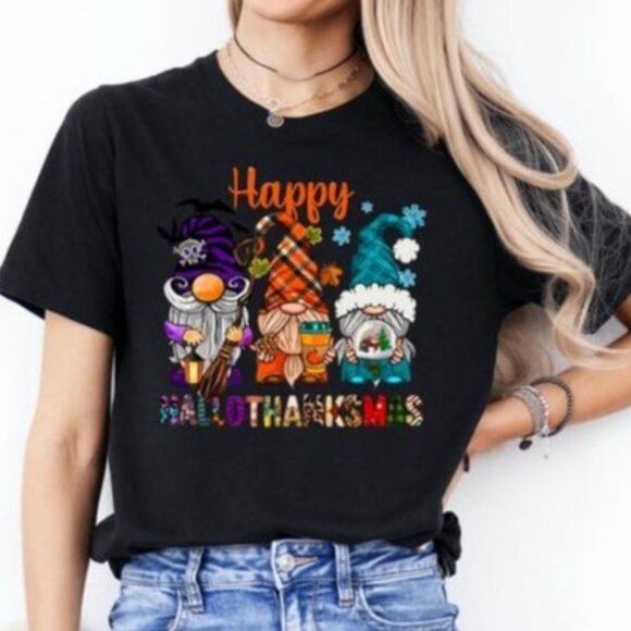 Fall Gnomes Happy Hallothanksmas Shirt, Cute Halloween T-shirt - Picture 1 of 3